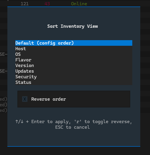 Example of Exosphere TUI Sort Prompt